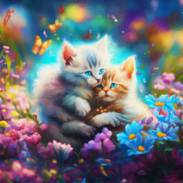 Puzzle Abrazo con Bigotes: Gatitos con Mariposas