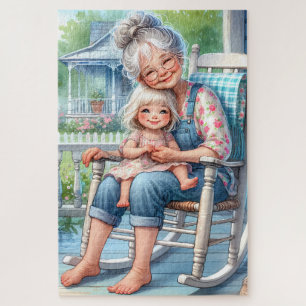 Puzzle Abrazo de abuela y nieta en el porche