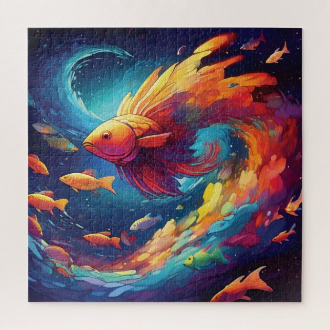 Puzzle Abstract art with fish in space (Vertical)