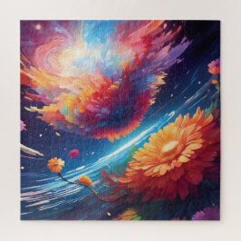 Puzzle Abstract art with flowers in space