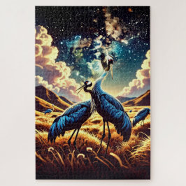 Puzzle Abstract Blue Cranes – Artistic Nature Scene
