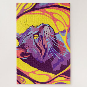 Puzzle Abstract Cat: Pop Art Psychedelic Swirl