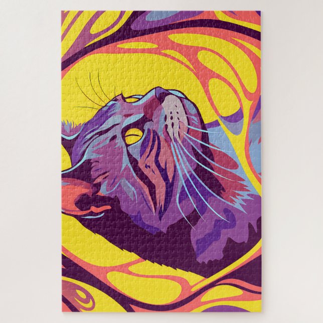 Puzzle Abstract Cat: Pop Art Psychedelic Swirl (Vertical)