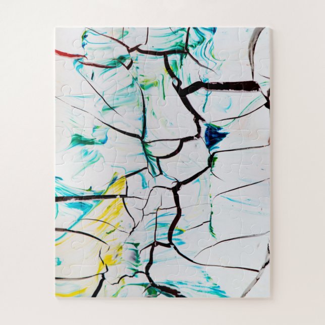 Puzzle Abstract Cracks in Green Yellow Blue (Vertical)