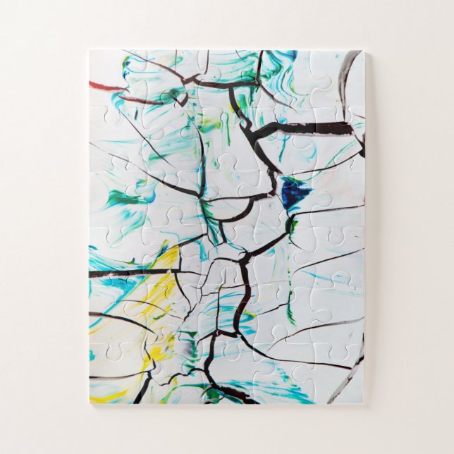 Puzzle Abstract Cracks in Green Yellow Blue (Vertical)
