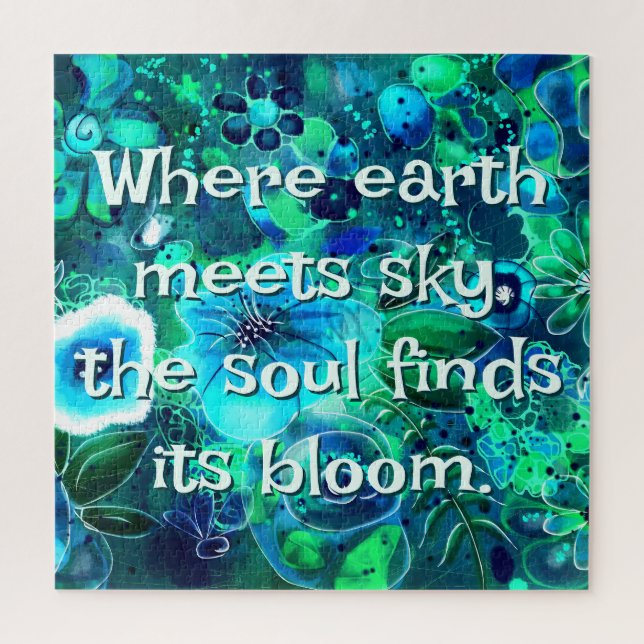 Puzzle Abstract Floral Teal Blue Green Personalized (Vertical)