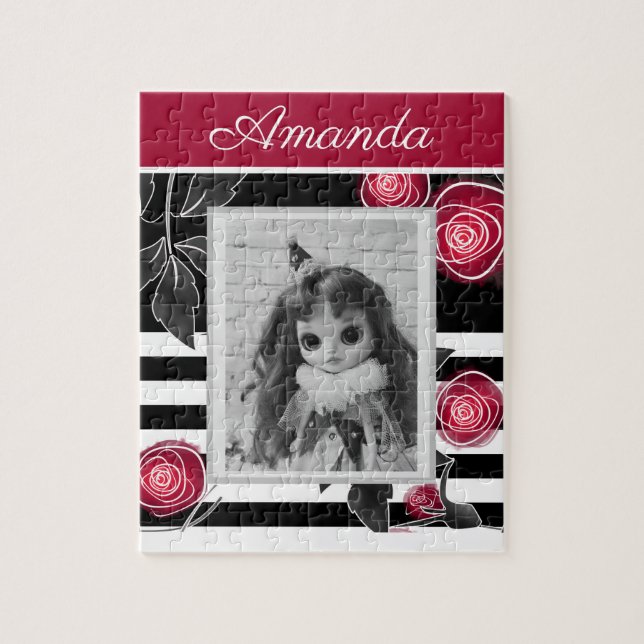 Puzzle Abstract modern red roses leaves  sketched flowers (Vertical)