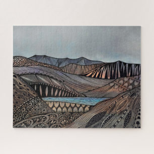 Puzzle Abstract mountain landscape sunset zen tangle art