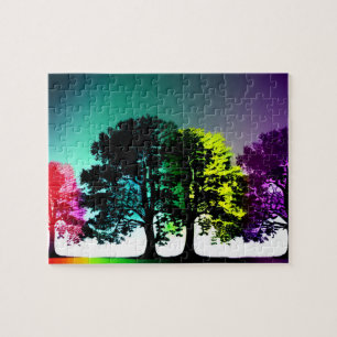 Puzzle Abstract Paint Splatter on Black Trees