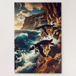 Puzzle Abstract Penguins Diving - Surreal Cliff Dive