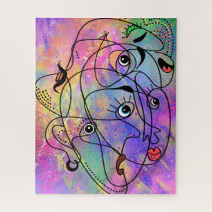 Puzzle Abstract People Face Mood Art Cubism Style Drawing