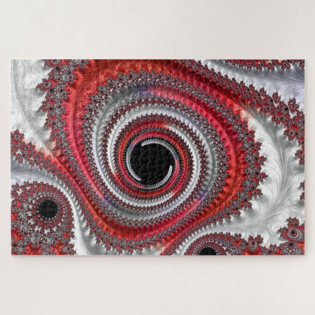 Puzzle Abstract Red Black Gradient Spiral Fractal (Horizontal)