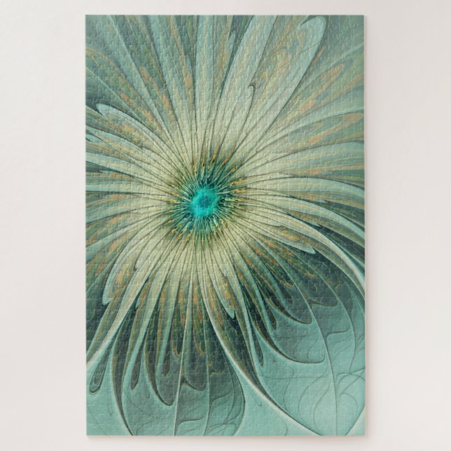 Puzzle Abstract Sage Green Fantasy Flower Fractal Art (Vertical)