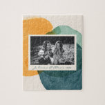 Puzzle Abstract Watercolor Shapes Teal Blue Photo Name<br><div class="desc">This stylish custom puzzle features an understated painting of organic abstract watercolor shapes in beautiful shades of mustard yellow and teal blue and green. Personalize it with your name and photo. Great gift idea!</div>