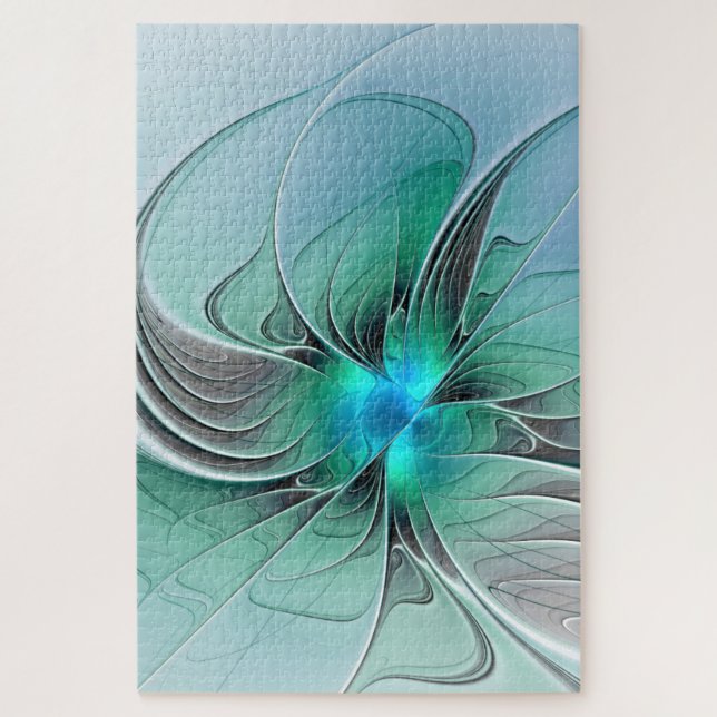 Puzzle Abstract With Blue, Modern Fractal Art (Vertical)