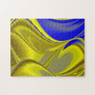 Puzzle abstracto en azul dorado