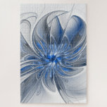 Puzzle Abstracto Flor de arte fractal de color gris azul<br><div class="desc">Flor de fantasía única con tonos azules y grises,  abstractos y elegantes. Diseñar para tu rompecabezas y más.</div>