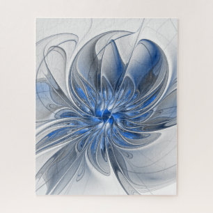 Puzzle Abstracto Flor de arte fractal de color gris azul