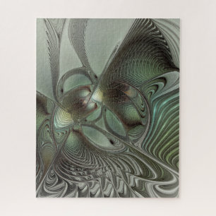 Puzzle Abstracto Olive Sage Green Grey Fractal Art Fantas