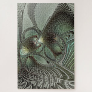 Puzzle Abstracto Olive Sage Green Grey Fractal Art Fantas