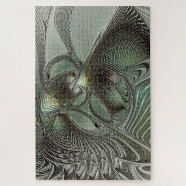 Puzzle Abstracto Olive Sage Green Grey Fractal Art Fantas (Vertical)
