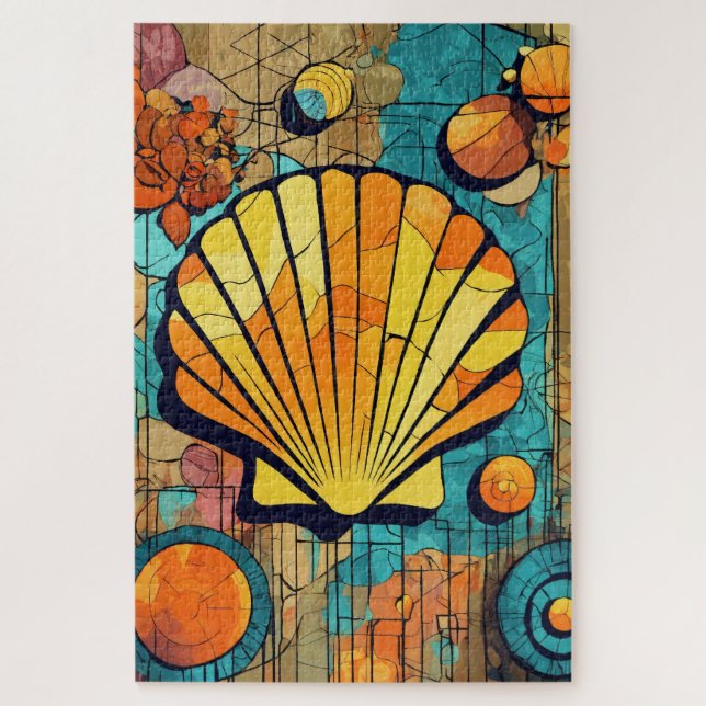 Puzzle abstraktes Muster: Muschel blau braun (Vertical)