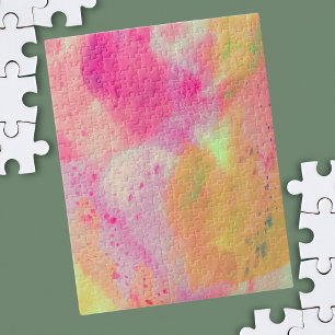 Puzzle Abstrato color de agua morado rosa amarillo salpic