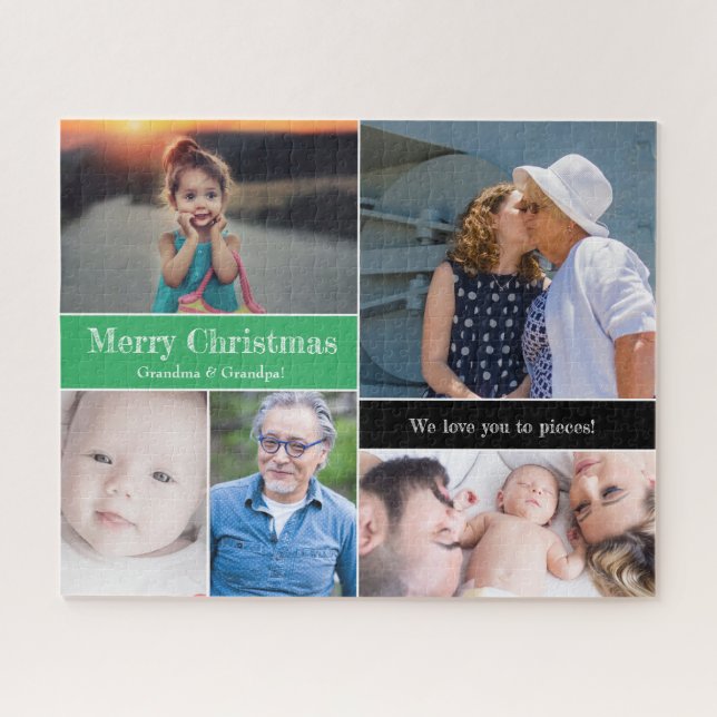 Puzzle Abuela y abuela de la navidad verde personalizado (Horizontal)