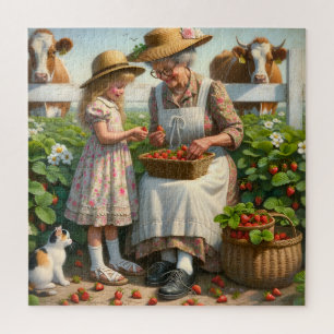 Puzzle Abuela y Yo Recogiendo Fresas Verano Cosecha Alegr