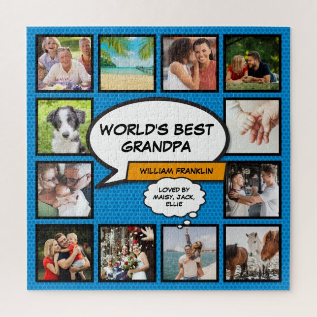 Puzzle Abuelo divertido collage de fotos azul  (Vertical)