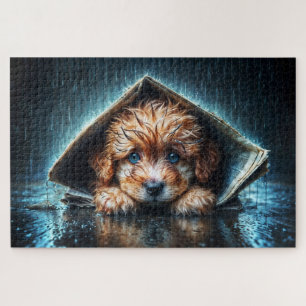 Puzzle Abundante cachorro húmedo buscando calidez y comod