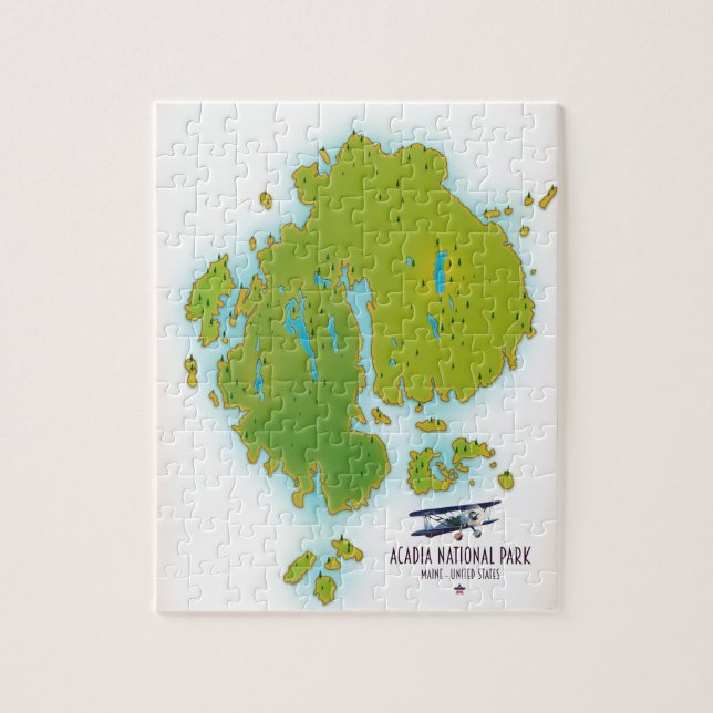 Puzzle Acadia, Mapa del Parque Nacional Maine Mapa de via (Vertical)