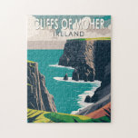 Puzzle Acantilados de Moher Ireland Travel Art Vintage<br><div class="desc">Acantilados de diseño de arte vector Moher. Los acantilados de Moher son acantilados marinos situados en el extremo suroeste de la región de Burren,  en el condado de Clare,  Irlanda.</div>