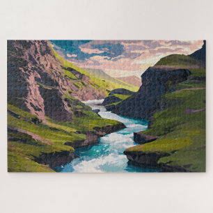 Puzzle Acantilados rocosos y agua corriente
