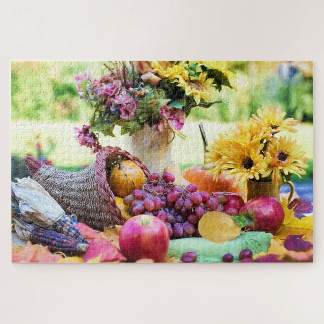 Puzzle Acción de Gracias Cornucopia Autumn Fall Floral (Horizontal)
