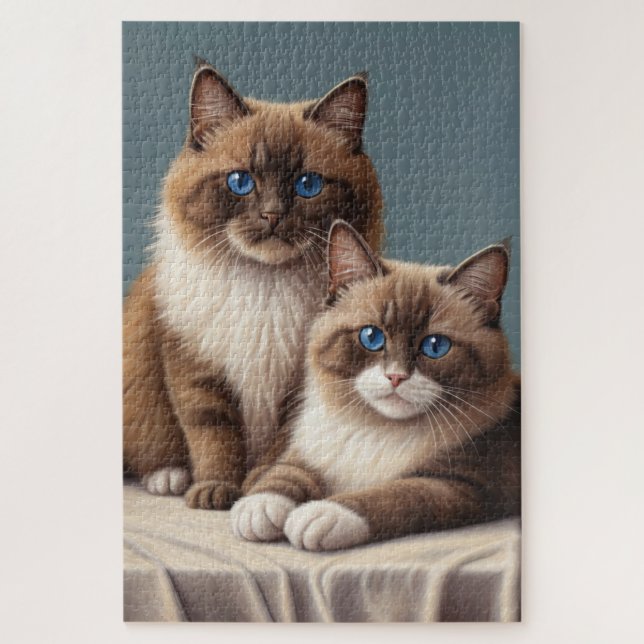 Puzzle Acogedor par de gatos de Ragdoll Fluffy Art Mascot (Vertical)