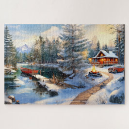 Puzzle Acogedora escena de cabinas de invierno