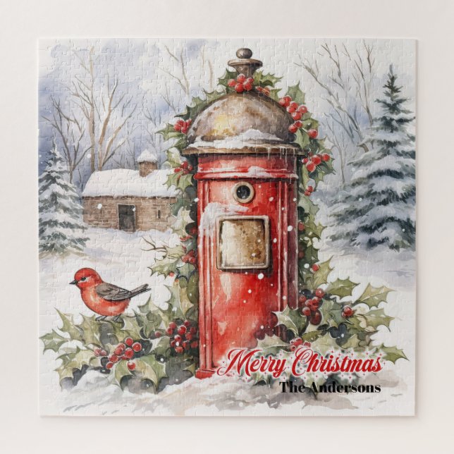 Puzzle Acogedora escena de Navidades de acuarela con Sant (Vertical)