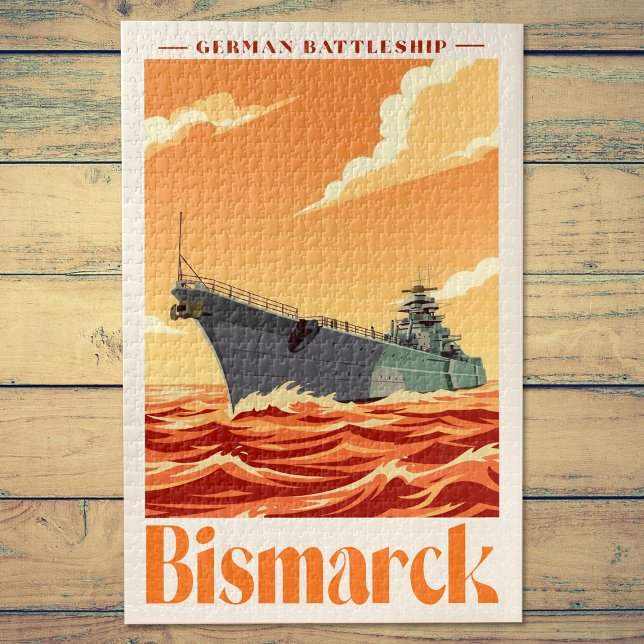 Puzzle Acorazado Alemán Bismarck - Póster Naval Antiguo (Bismarck German Battleship - Vintage Naval Poster. Jigsaw Puzzle)