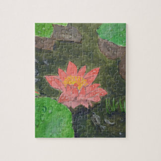Puzzle Acrílico sobre lienzo, flor de lirio de agua rosa