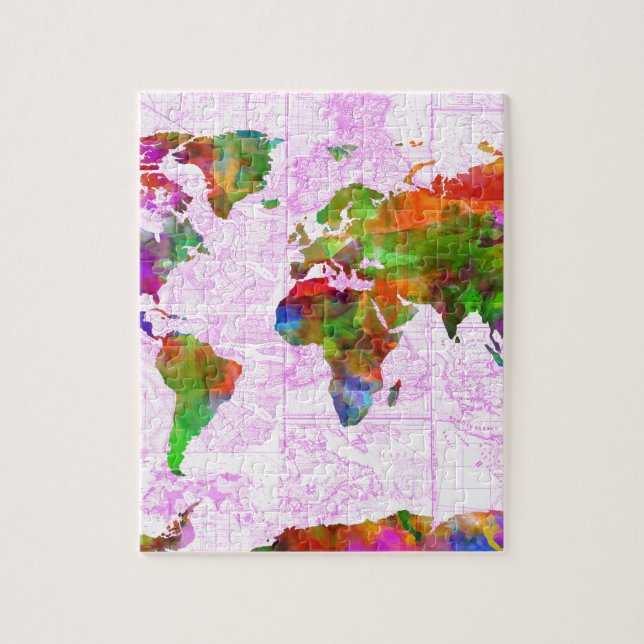 Puzzle acuarela 4 del mapa del mundo (Vertical)