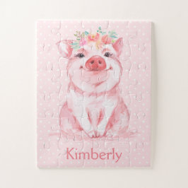 Puzzle Acuarela Adorable Cerdo Rosa con Nombre