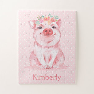 Puzzle Acuarela Adorable Cerdo Rosa con Nombre