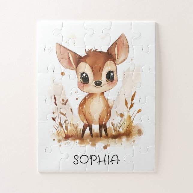 Puzzle Acuarela Animal Personalizado Deer Kids Cumpleaños (Vertical)