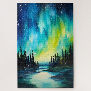 Puzzle Acuarela Aurora boreal luces del norte