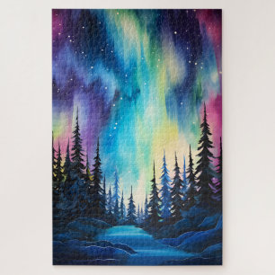 Puzzle Acuarela aurora boreal luces del norte