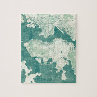 Puzzle Acuarela azul del vintage del mapa de Hong Kong