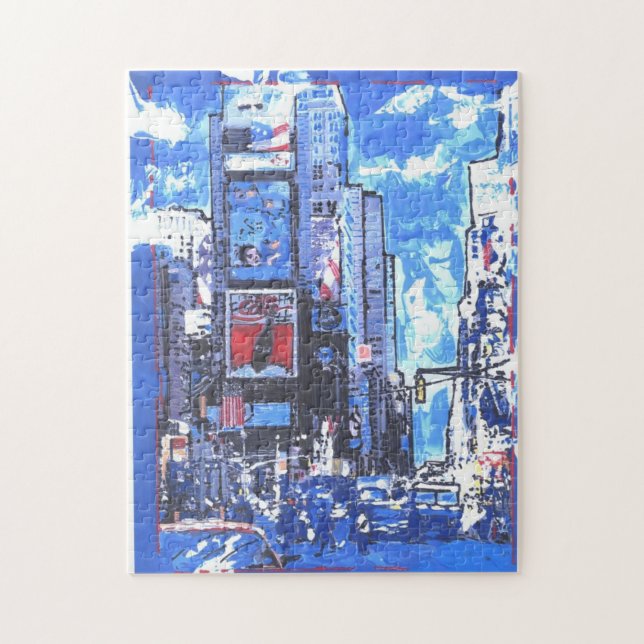 Puzzle acuarela azul vintage Times Square nyc (Vertical)