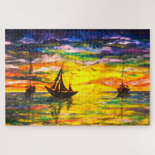 Puzzle Acuarela - Barcos Al Amanecer - Arte -