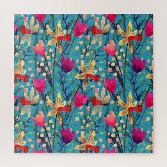 Puzzle Acuarela Brillante: Diseño Floral Seamless. (Vertical)